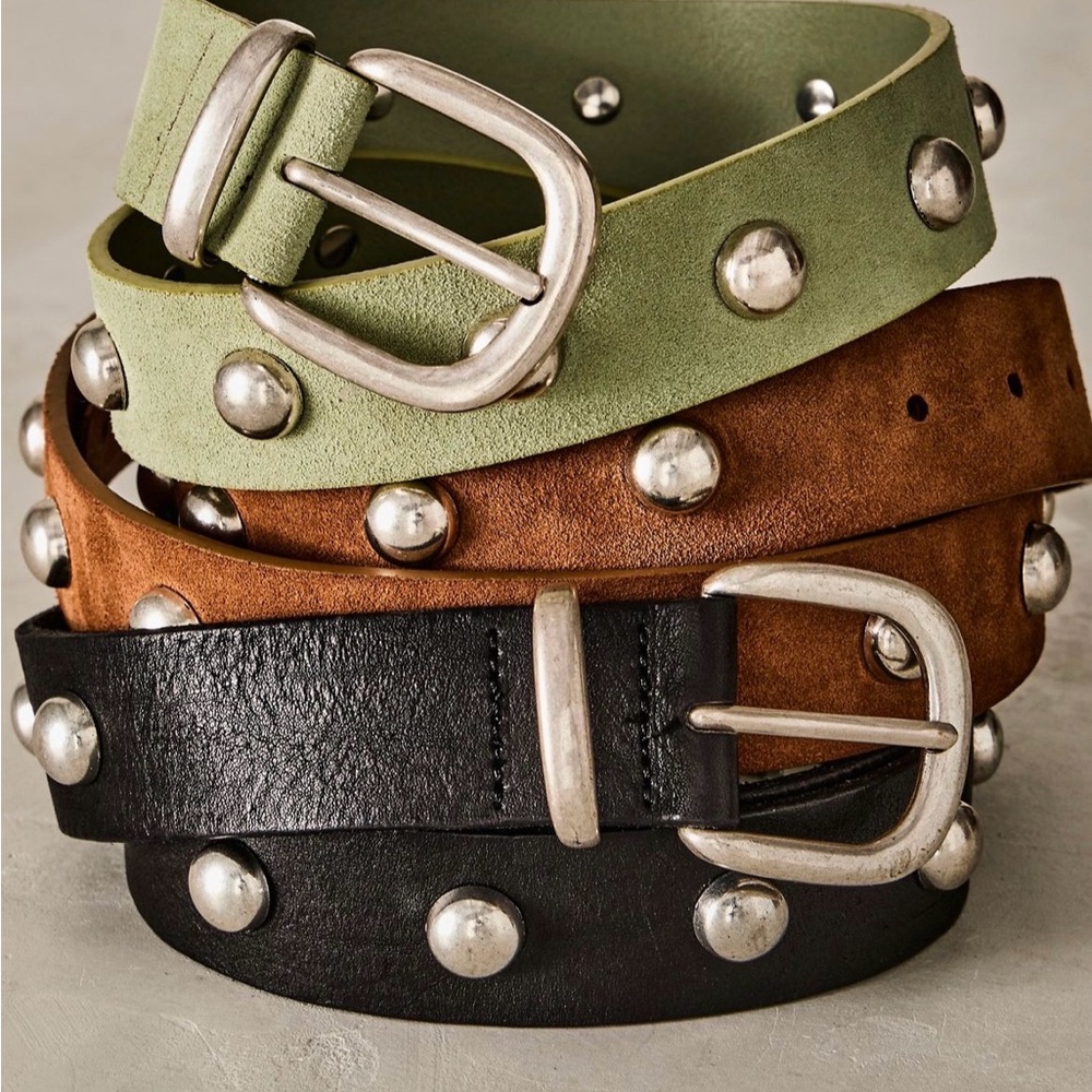 Free People Rhodes Stud Leather Belt - Black & Silver